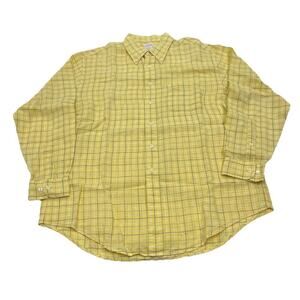 Brooks Brothers Men’s The Original Polo Shirt Linen Yellow Plaid Size Large